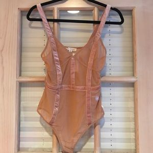 LA Hearts Sheer Nude Bodysuit with Velvet Detail